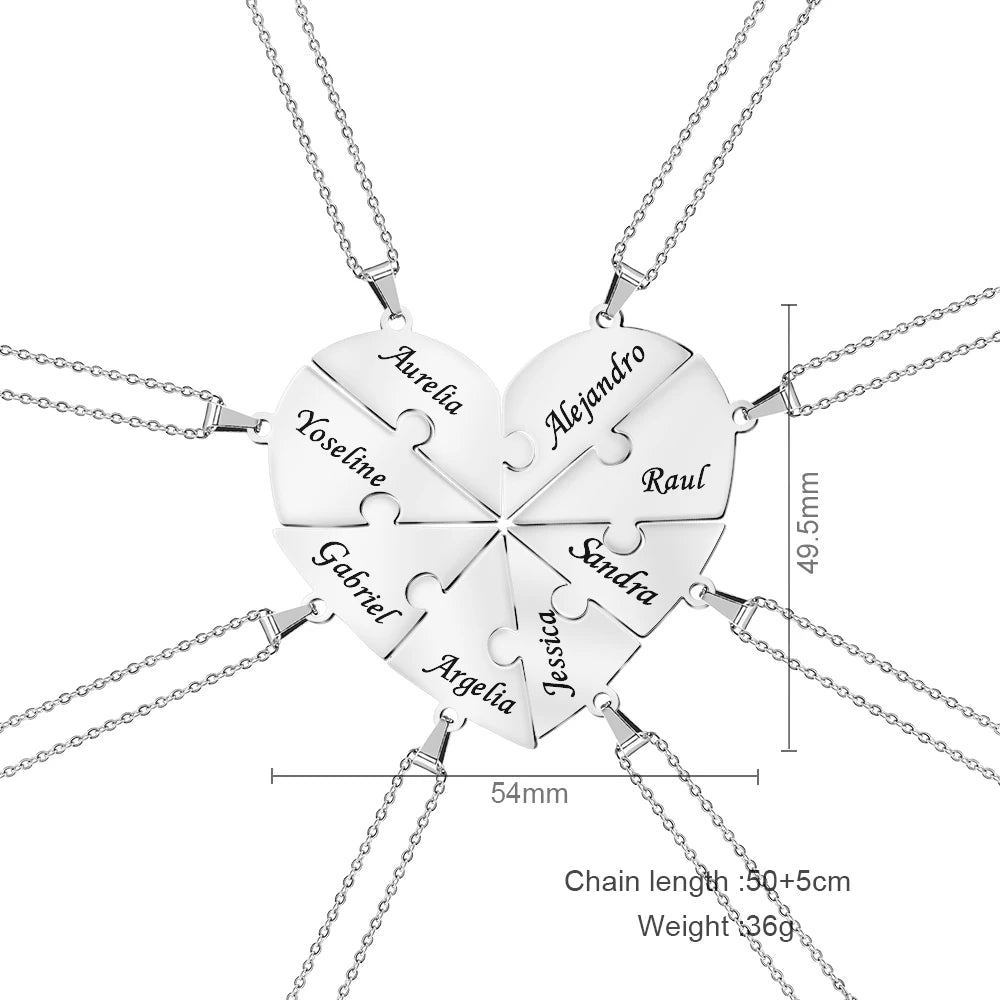 MaiLun Custom Names Puzzled Heart Pendant Necklace Engraved Names Puzzled Hearts Pendant- send names via chat
