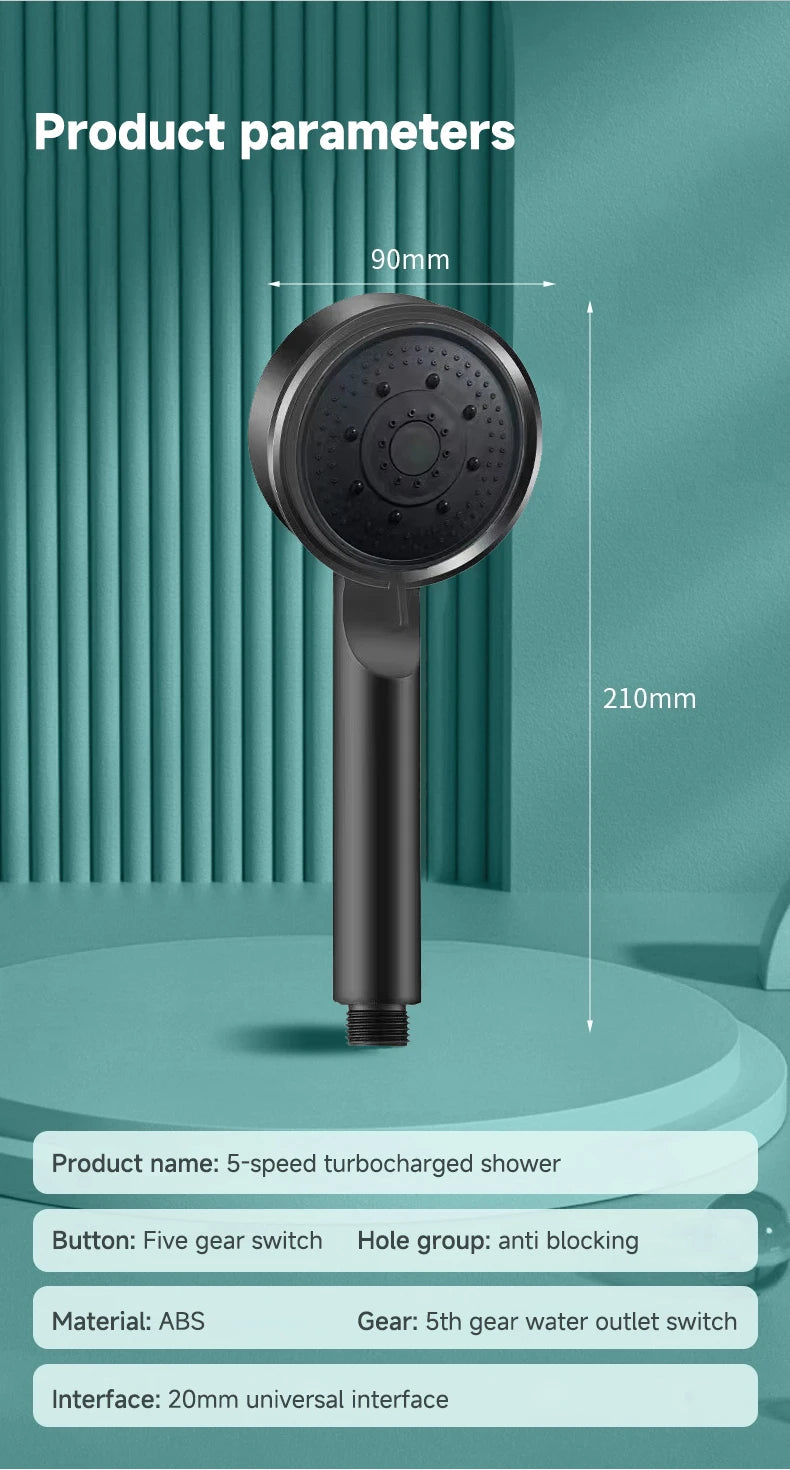 5 Modes Pressure Boost Shower Head Multifunction Adjustable Large Water Shower Nozzle Massage Bathroom Accessory