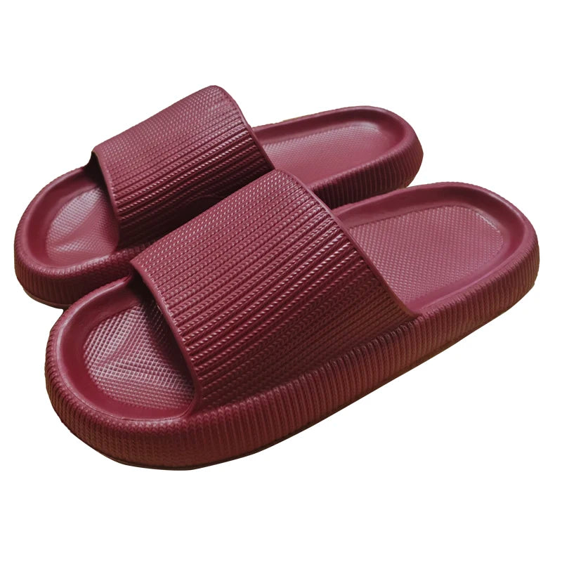 EVA Thick Sole 4cm Beach Slippers Cloud-Like Comfort Home Use Couple Height Increasing Indoor Solid Color Summer Sandals