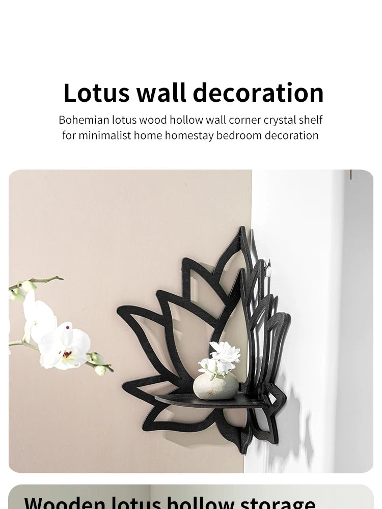 Wooden Lotus Hollow Decorative Rack Aromatherapy Organiser Essential Oil Candle Holder Wall Mounted Shelf Corner Shelf