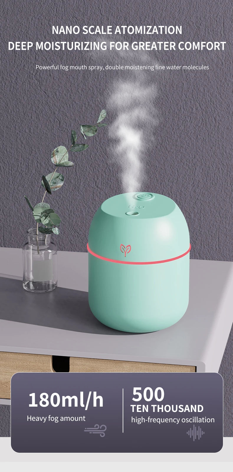 220ML big fog amount usb air humidifier Small desktop humidifier home intelligent car aromatreatment machine