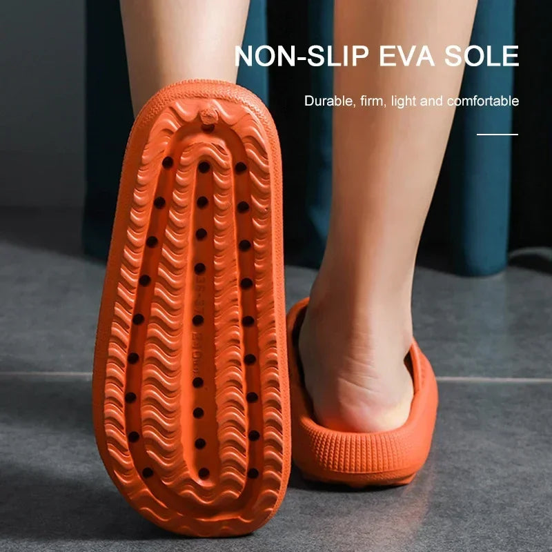 EVA Thick Sole 4cm Beach Slippers Cloud-Like Comfort Home Use Couple Height Increasing Indoor Solid Color Summer Sandals